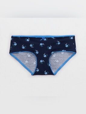 aerie Navy Floral Cotton Bikini Briefs with Blue Trim